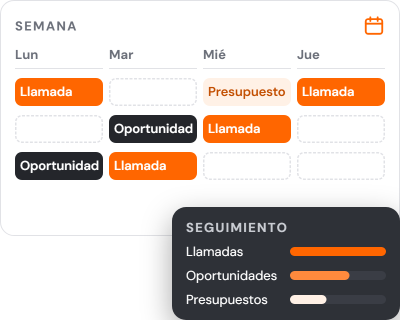 CRM con llamadas y leads organizados en el calendario del equipo