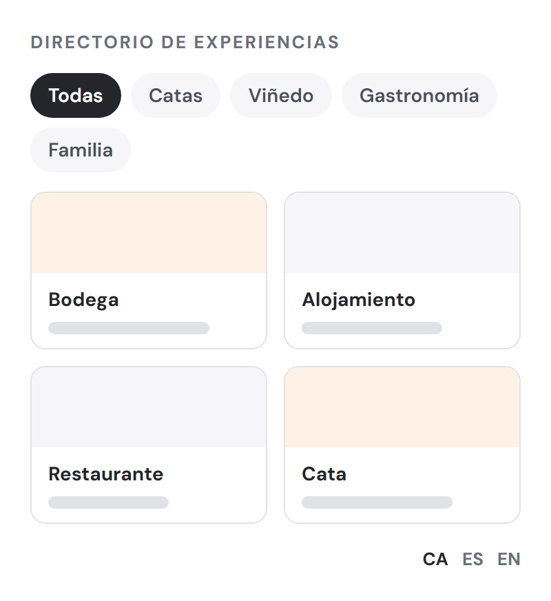 Directorio de experiencias hecho con WordPress, con filtros y tres idiomas