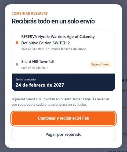 Aviso Recibirás todo en un solo envío con la fecha de envío conjunto y el botón Combinar y recibir
